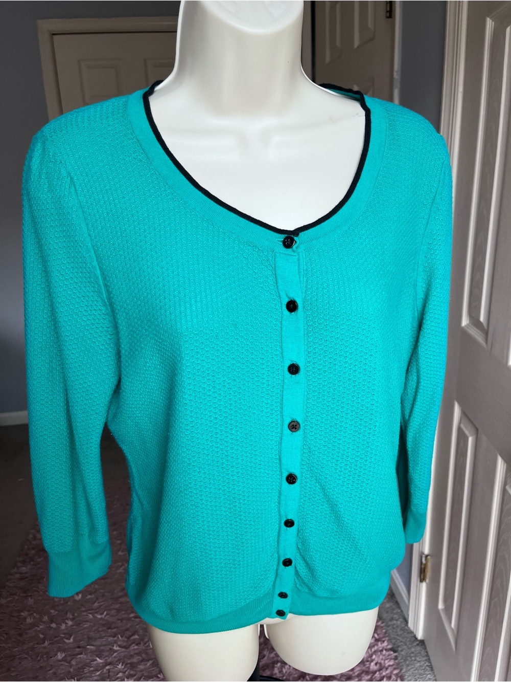 H&M Turquoise Button-Down Cardigan with Black Trim